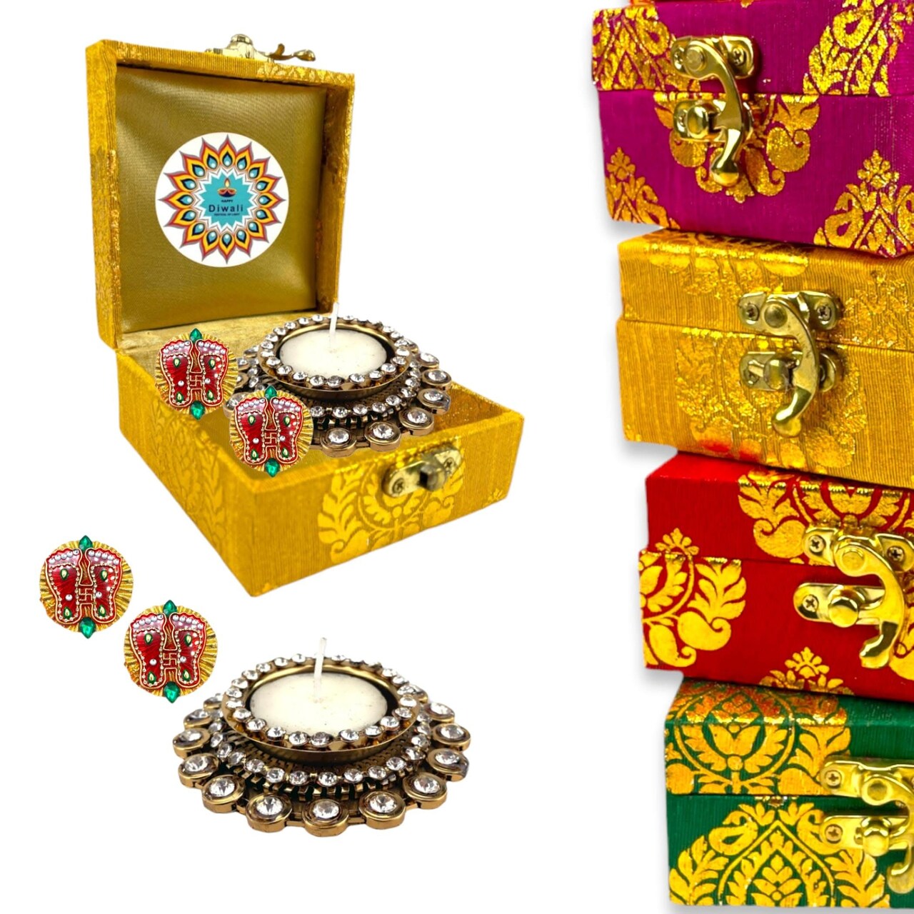 Personalized Candle Holder Diwali Gifts Boxes Indian Festival Handmade Home Decoration Housewarming Mandir Pujan Pooja Return Gifts Items Office Decor Gift Hamper Basket - Corporate Gift